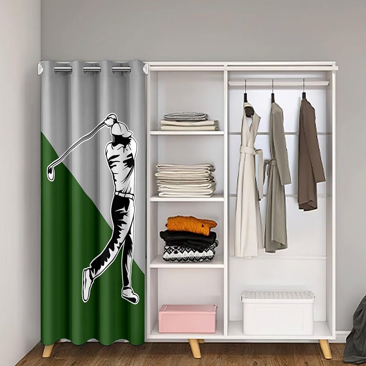 Castle Fairy Golf Door Curtain Sport Player Green Gray Plaid Decor Doorway Curtain for Closet Door Modern Simple Extreme Sports Style Door Drape for Bedroom Privacy 1 Panel 42