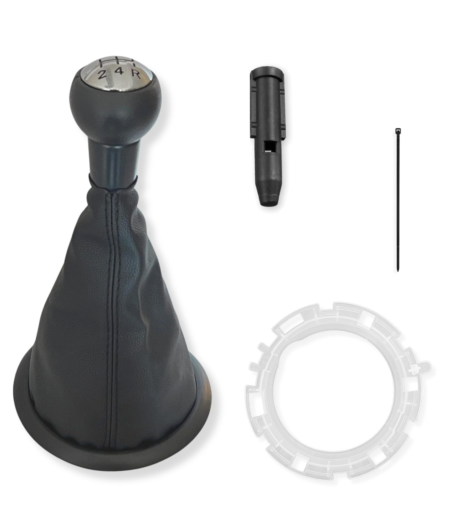 1neiSmartech5 Speed Manual Gear Knob Kit with Gear Lever Cap, Ferrule, Black External Frame Compatible with Citroen C3 2003-2009, with Adapter, OEM 2403CV, 1606400280, 7589T8, 7589V0