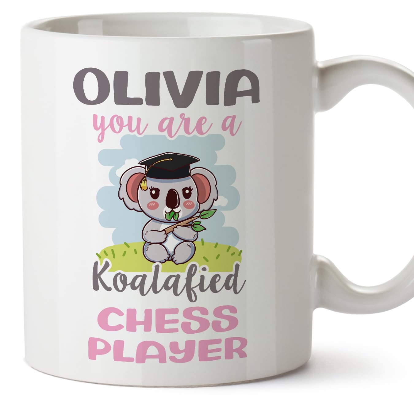 MUGFFINS Personalised Mug for Chess Player Woman - in English - Custom Koalafied - Funny Custom Gift for Colleagues - Ceramic 11oz Mug — image 1