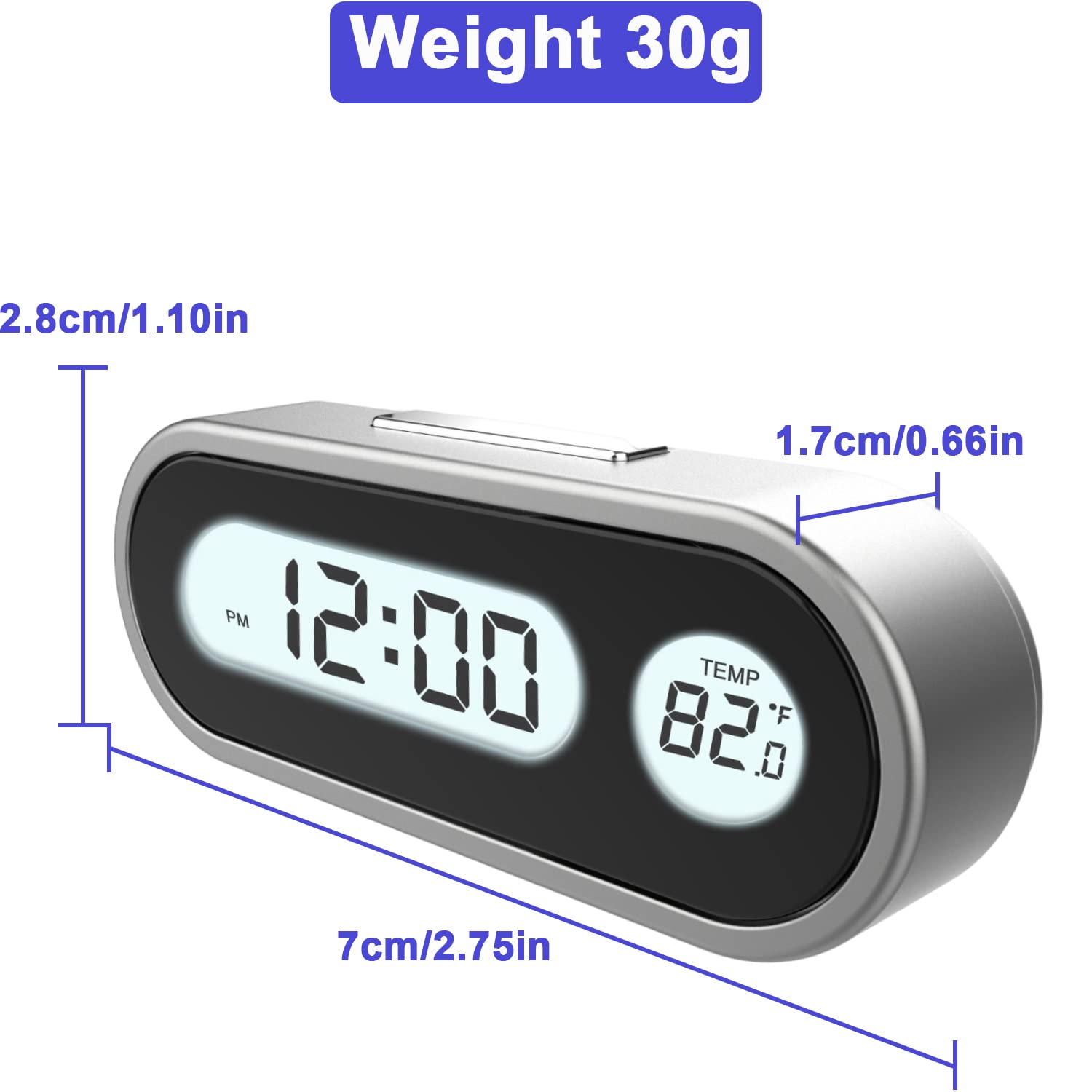 2-in-1 Digital Car Clock & Thermometer – LED LCD Display With Backlight, No Battery Needed