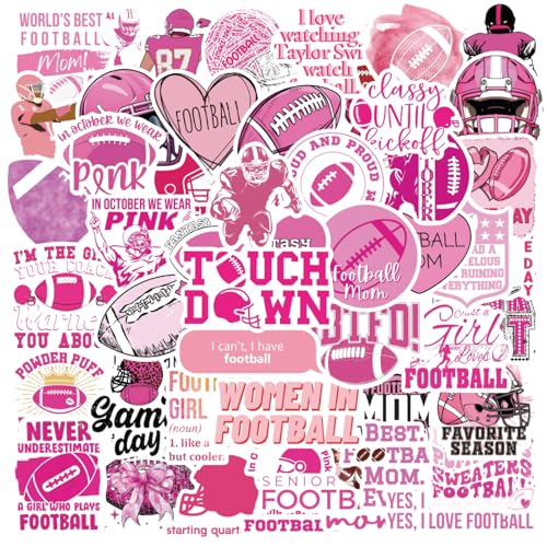 50 PCS Pink Football Stickers Sports Aesthetic Stickers for Laptop Water Bottle Helmet Football Gifts for Football Player Woman Girl Kids