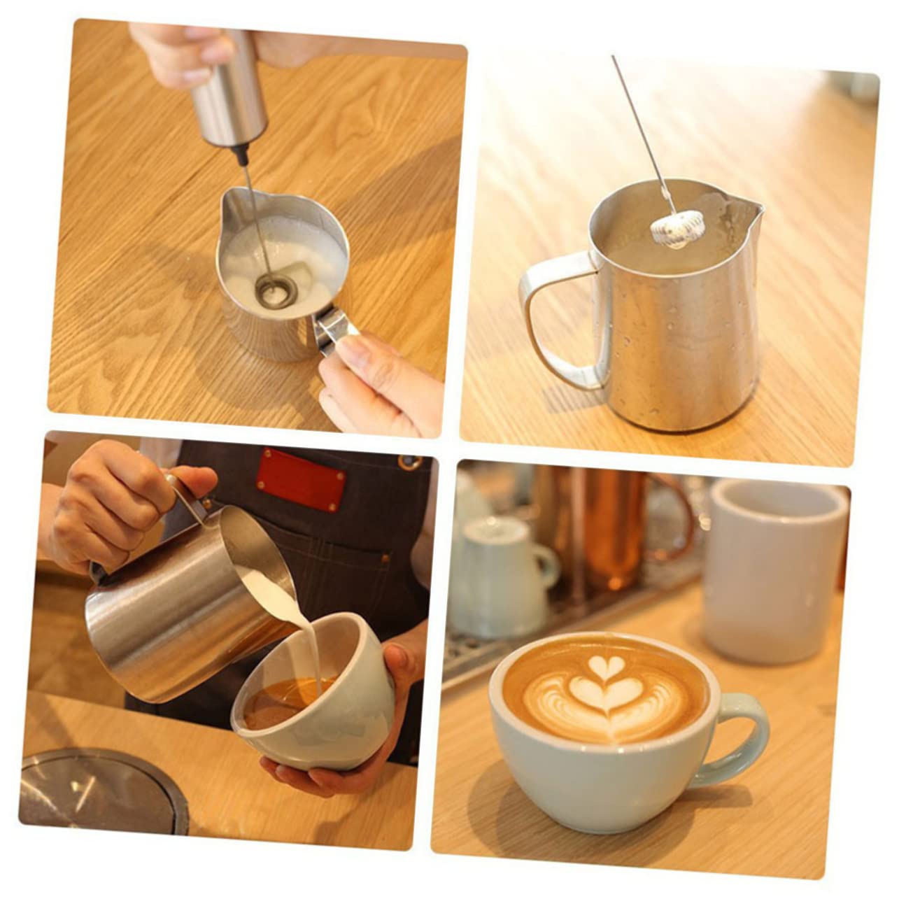 SOLUSTRE Stainless Steel Electric Milk Frother with Three Layer Mixer Handheld Coffee Blender for Home Cafe Kitchen Ergonomic Grip Lightweight Low Noise Operation Silver