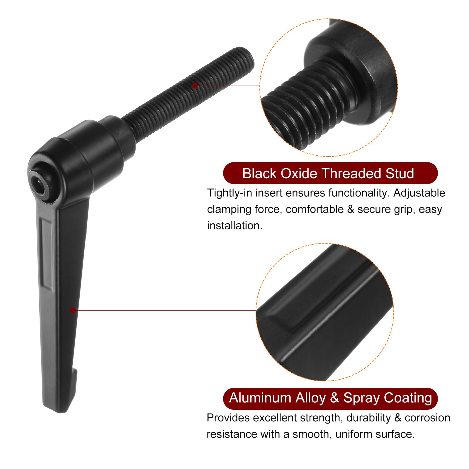 QUARKZMAN 8uds Ajustable Sujeción Palanca Manijas M10 x 60mm Macho Rosca Perno Perillas Giratorio Tornillo Bloqueo Rápida Liberación Trinquete Pulsador Botón Mango, Negro