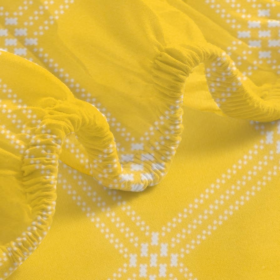 Image of RD TREND 360 180tc Geometric Fitted Bedsheets Double Size 78x60x8 Inch, Elastic Bedsheets for Queen Size Bed with 2 Pillow Covers-18x28 Inch (Lines-Yellow)