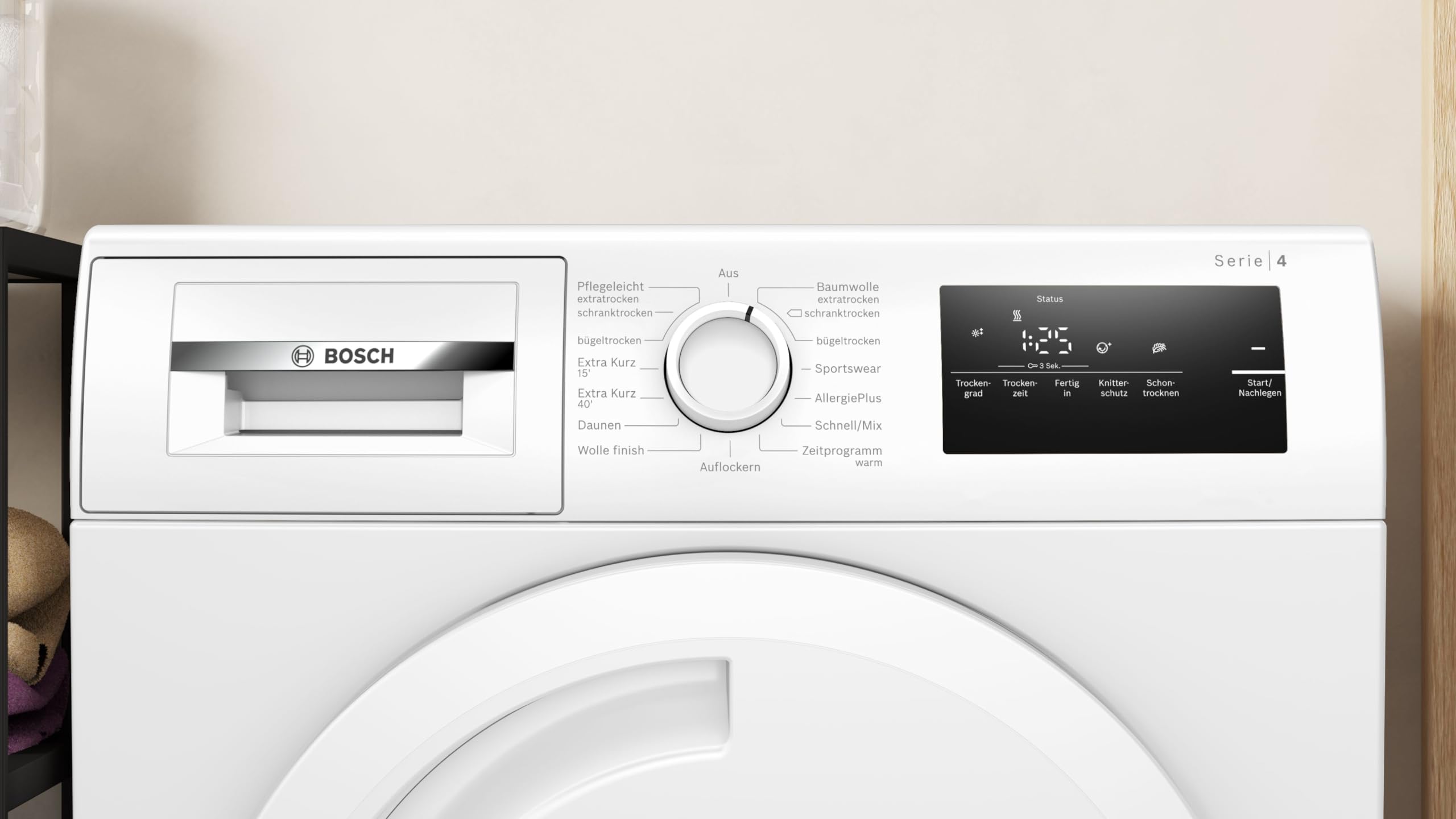 Bosch WTN83203 Serie 4, Kondenstrockner 8 kg, Extra schnelle Trocknung, Allergie Programm, AutoDry Feuchtesteuerung, SensitiveDrying System, Textilschonender Trockner, TouchControl-Tasten, Weiß