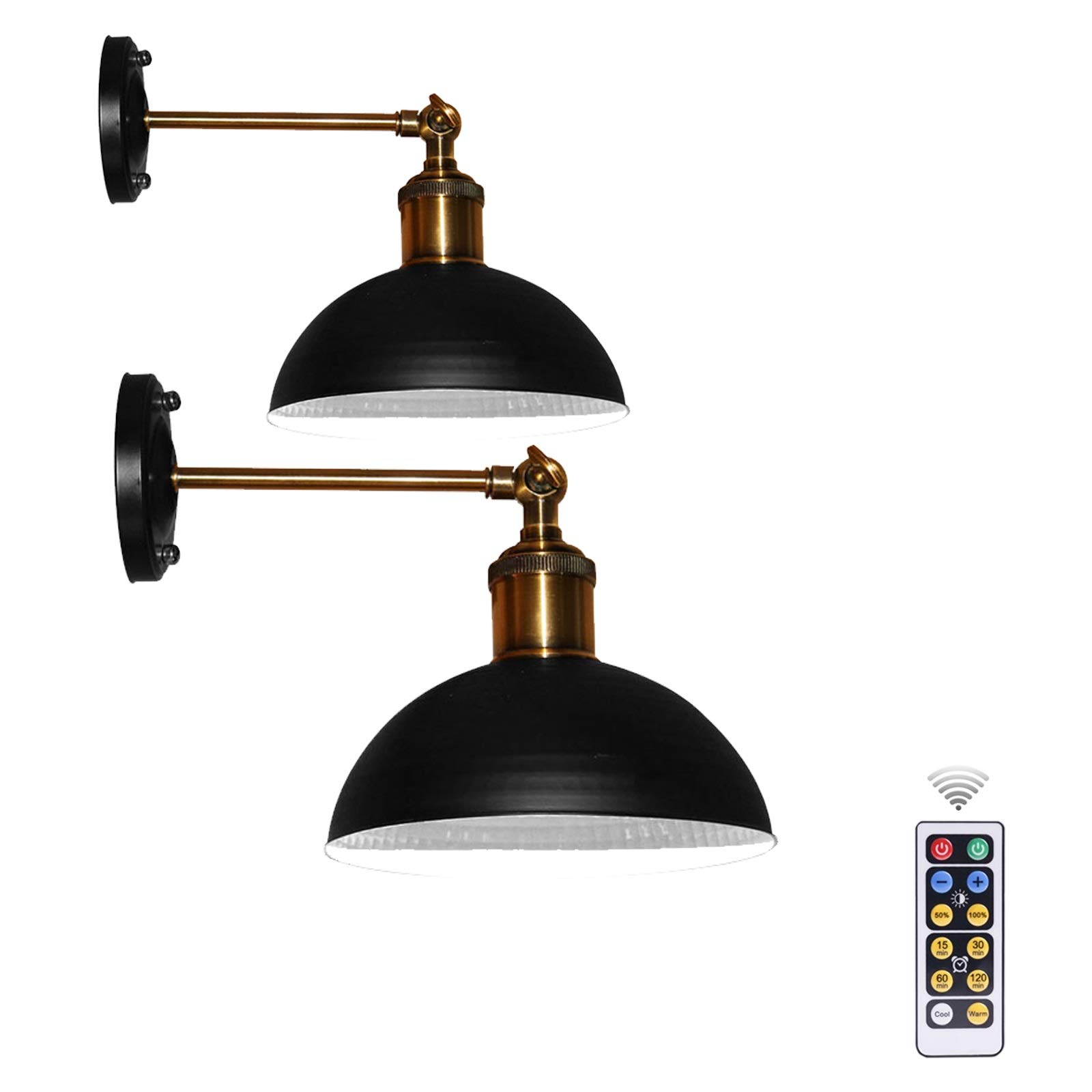ZLH 2 Pcs Remote Battery Wall Lamp, No Need To Thread For Indoor Lighting And Wall Decoration, Black