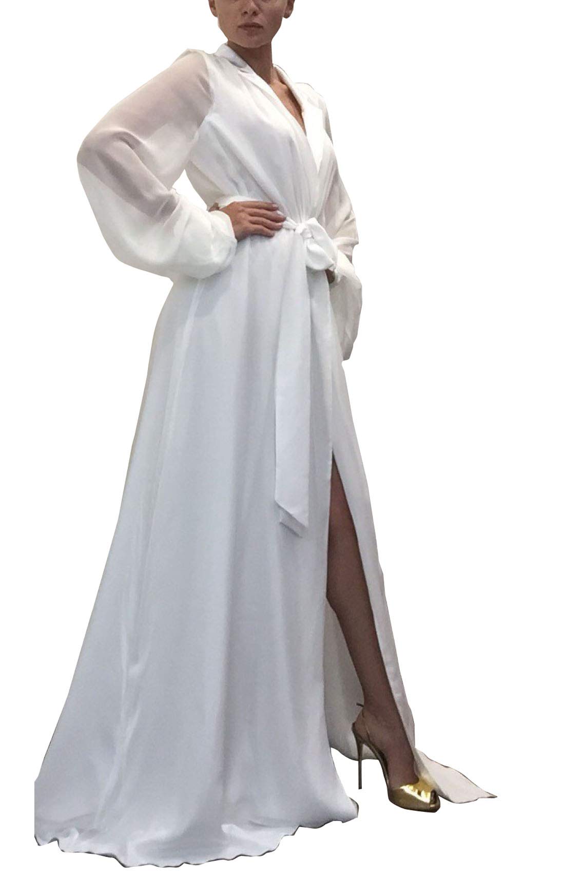 KelaixiangWomen's Long Sleeve Robe Bridal Gown Chiffon Pajamas Tie Front Cover Up