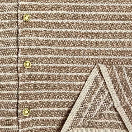 Image of Sumleno Womens 2 Piece Striped Sweater Skirt Sets Trendy Button Down Long Sleeve Knit Cardigan Tops Bodycon Mini Skirt Set