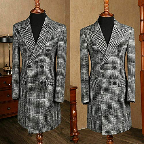 UMISS Men's Blazer Plaid Double Breasted Jacket Wedding Prom Party Tuxedo Coat2