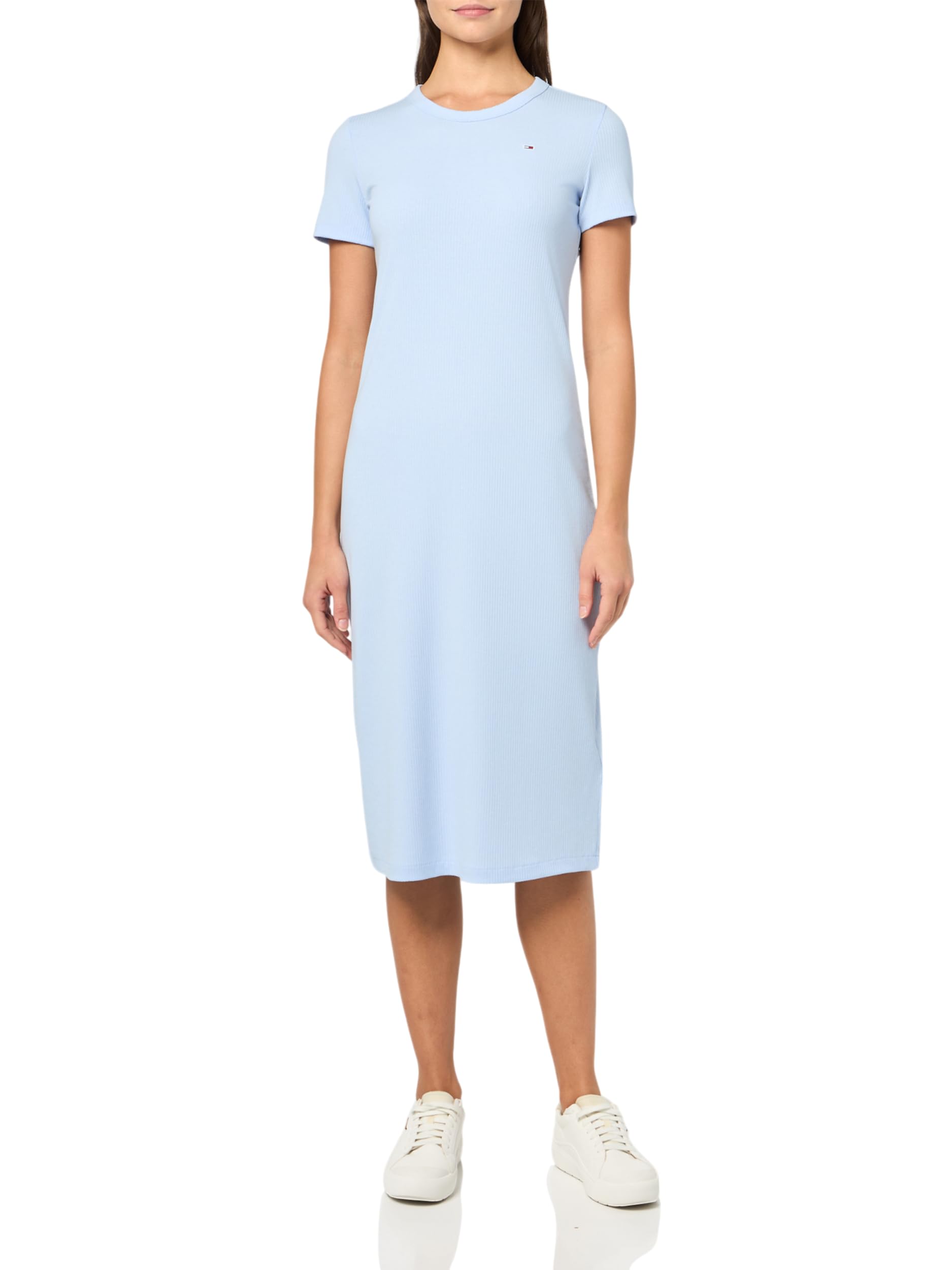 Tommy Jeans Damen Figurbetontes Midikleid mit Logo-Detail Kleid, Süßes Blau, X-Klein