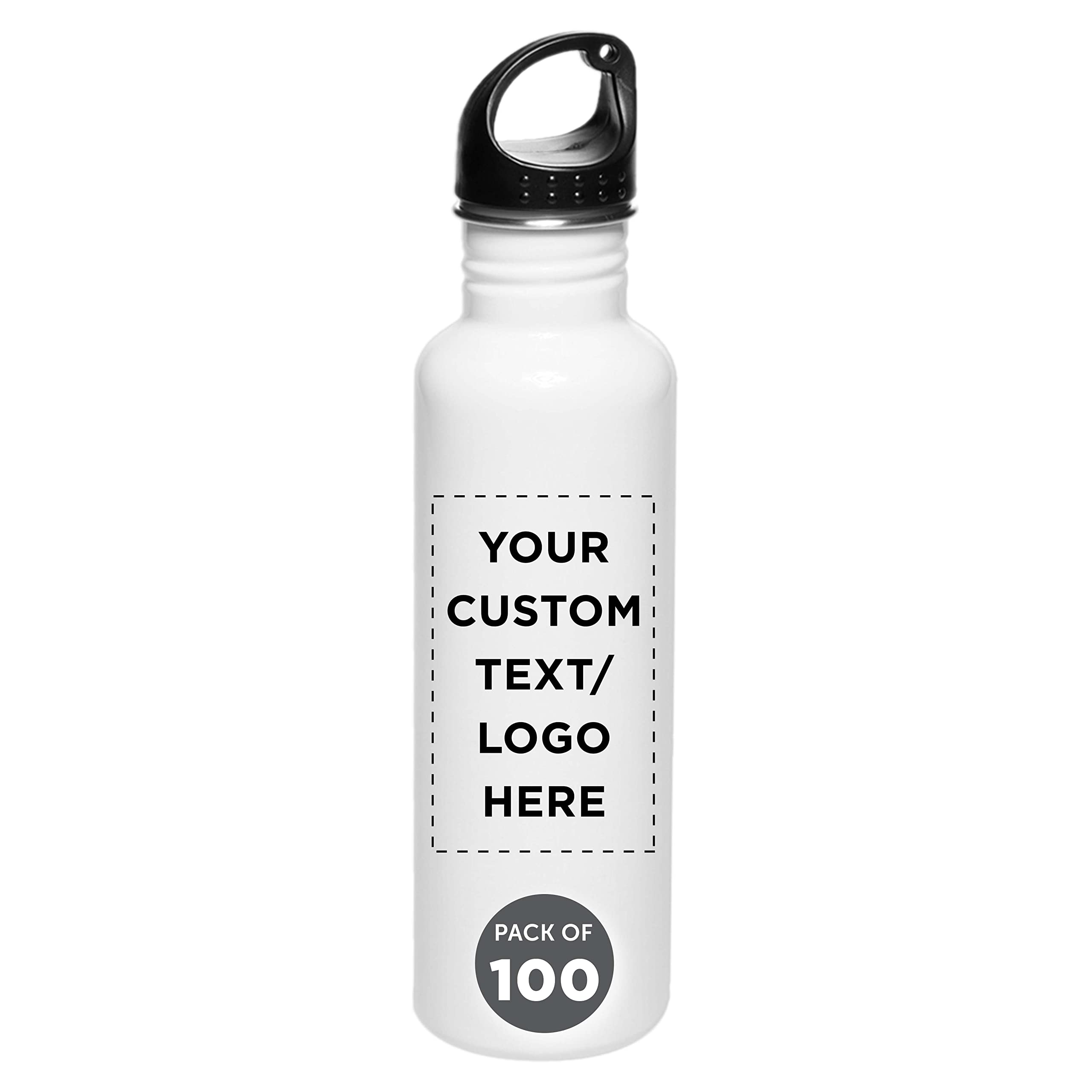 DISCOUNT PROMOS Custom Stainless Steel Water Bottles 26 oz Set of 100 Personalized Bulk Pack - Reusable Leak