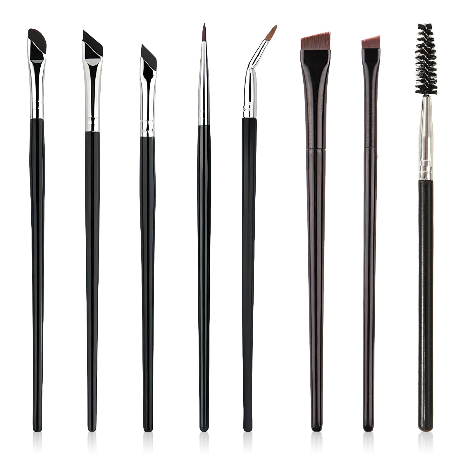 VEGCOO 8 Pinceles Delineador de Ojos, Maquillaje de Ojos Profesional Pinceles de Sombra de Ojos, Cepillo Delineador de Ojos de Ángulo Fino y Plano, Cepillos de Cejas Makeup Brushes