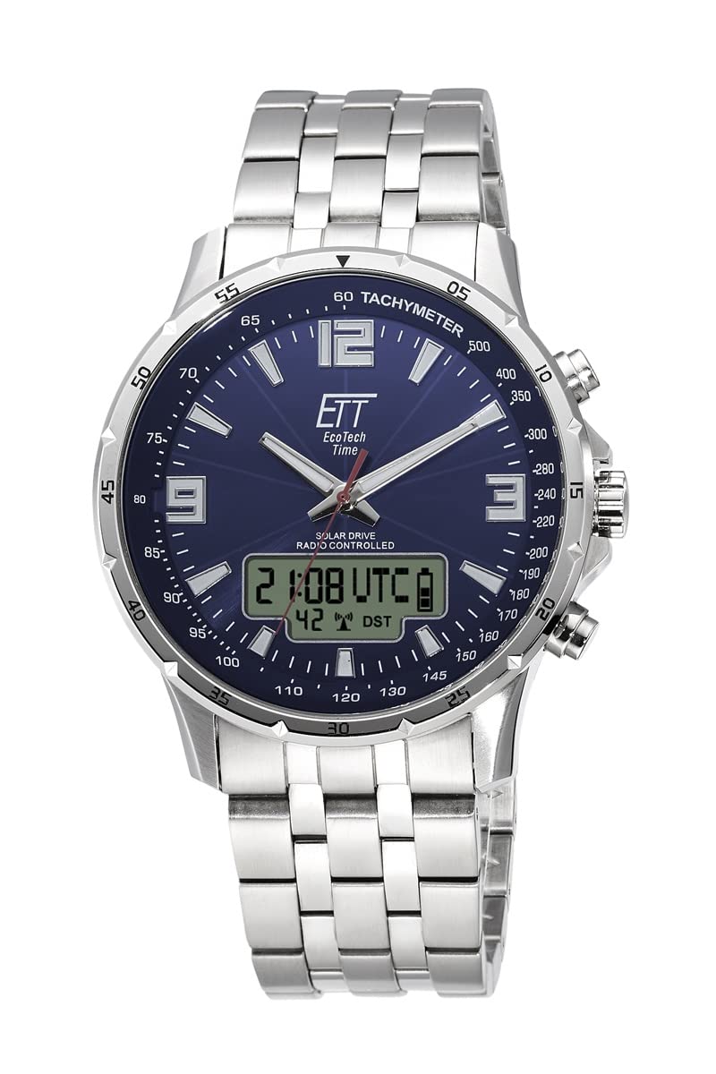 ETT Eco Tech Time Funk Solar Weltzeit Herren Uhr Chronograph mit Edelstahl Armband EGS-11552-31M