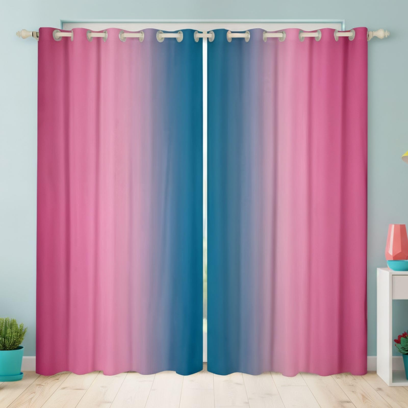 Homewish Pink and Blue Curtains for Bedroom - Rainbow Ombre Blackout Curtains Aesthetic Living Room Decor - Gradient Colorful Curtains & Drapes Abstract Window Curtain 2 Panels 52 x 90 Inch