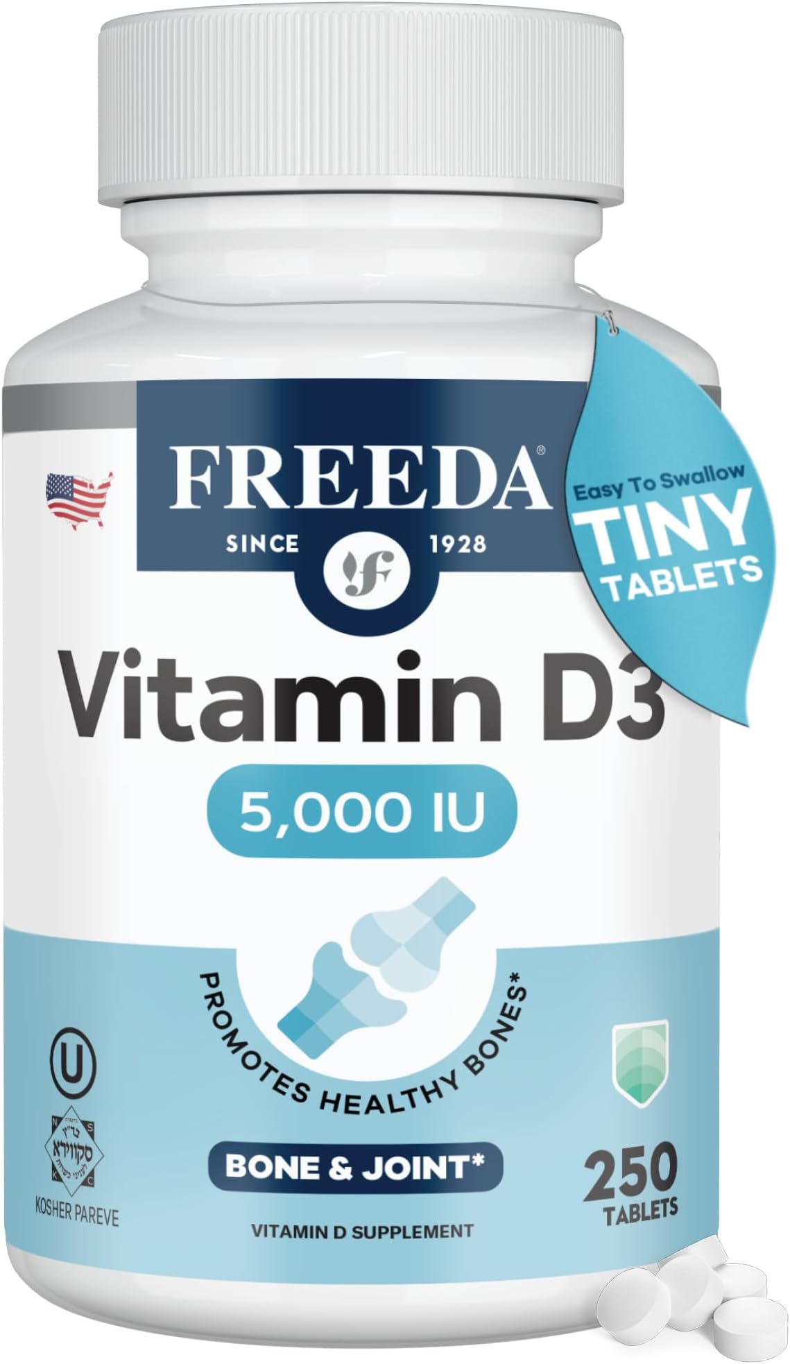 Vitamin D3-5000 IU - Pure High Potency Kosher Supplement Tablets - Bone and Muscle Health, Calcium Absorption, Immune Support for Men and Women* - 250 Count