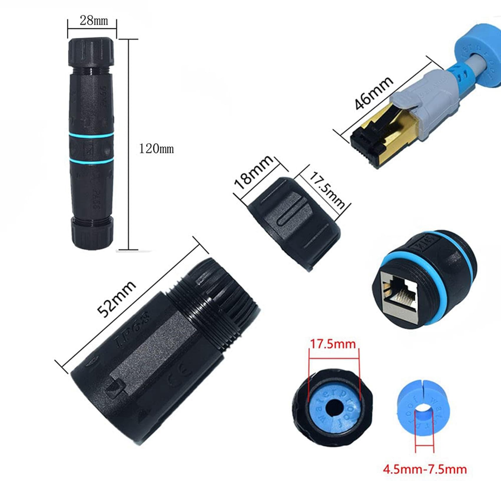 20 Connecteurs RJ45 IP68 Étanche Blindé (STP) Cat6 Ethernet Connecteur de Câble LAN
