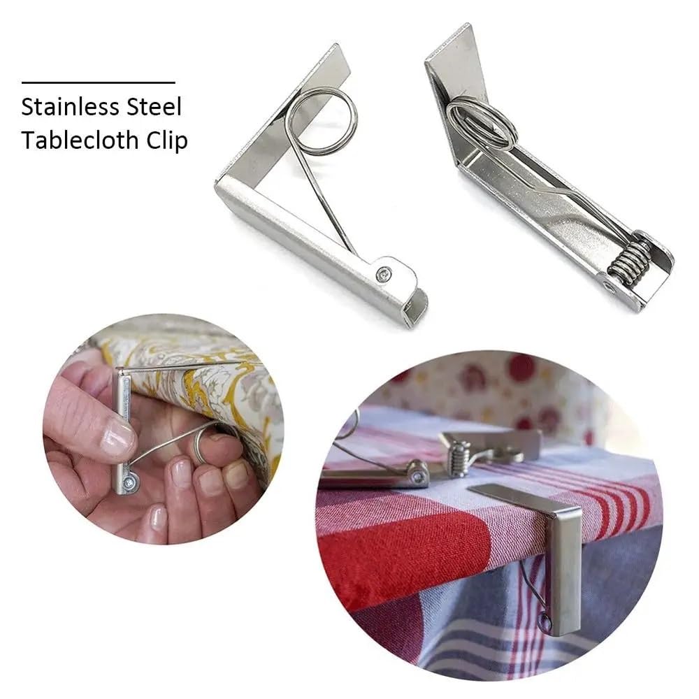 Pinces pour Nappe, Paquet de 4 Pinces Table en Acier Inoxydable argentées 6 centimètres for extérieur et intérieur