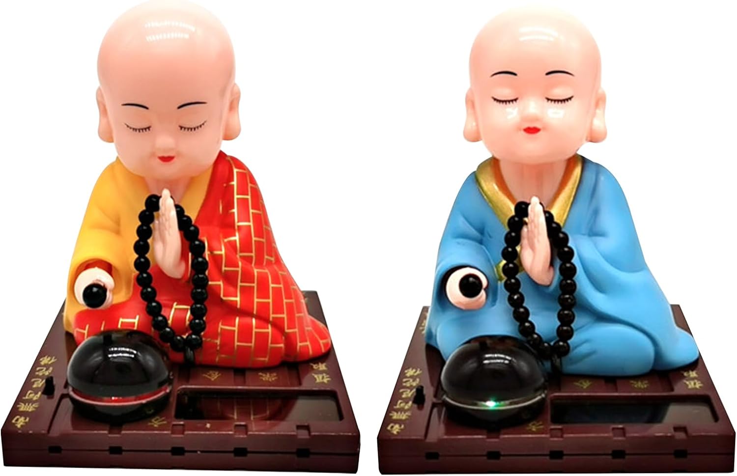 2X Little Kongfu Monk Solar Dancing Figurine Toys, Solar Powered Buddha Nodding Head Swing Toy, Chinese Little Buddha Monk Statue Car Shaking Head Toy, Cute Car Interior Dashboard Decor Home Ornament