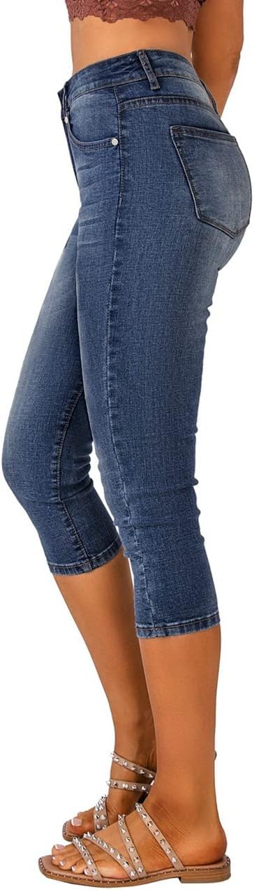 Vetinee Women's High Waisted Casual Ripped Skinny Slim Fit Stretch Denim Capri Jeans - Image 3