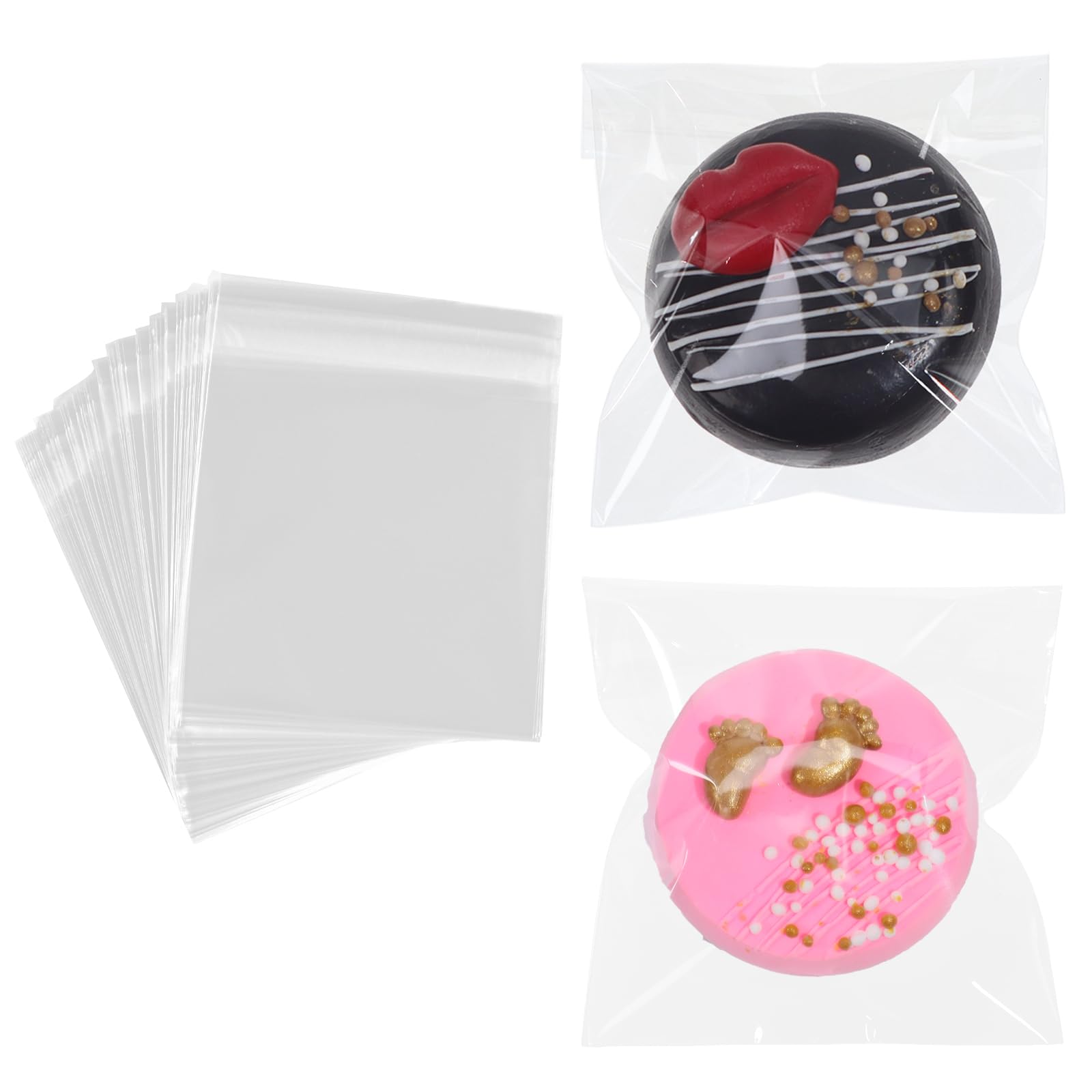 Photo 1 of TEMLQPACK 200Pcs 3.5 x3.5Inch Clear Macaron Bags - Resealable Cellophane Bags for Cookies, Chocolate Covered Strawberries, Candy, Gift Party Favors, Birthday, Wedding
