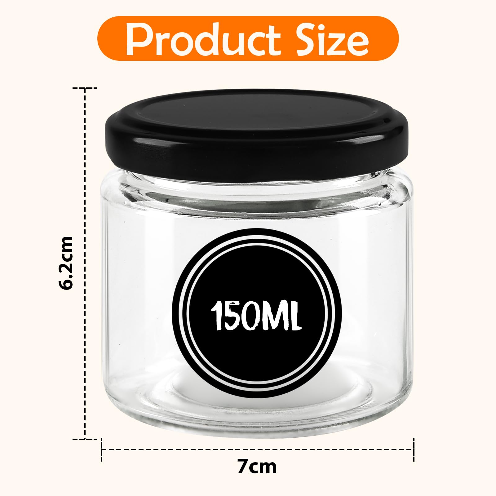 Lot de 24 Pots à Confiture de 150ml avec Couvercl, Petit Pot en Verre avec Couvercle avec Étiquettes et Marqueur,Lavables en Machine,Bocaux à Dessert,Idéaux pour les Confitures et Conserves