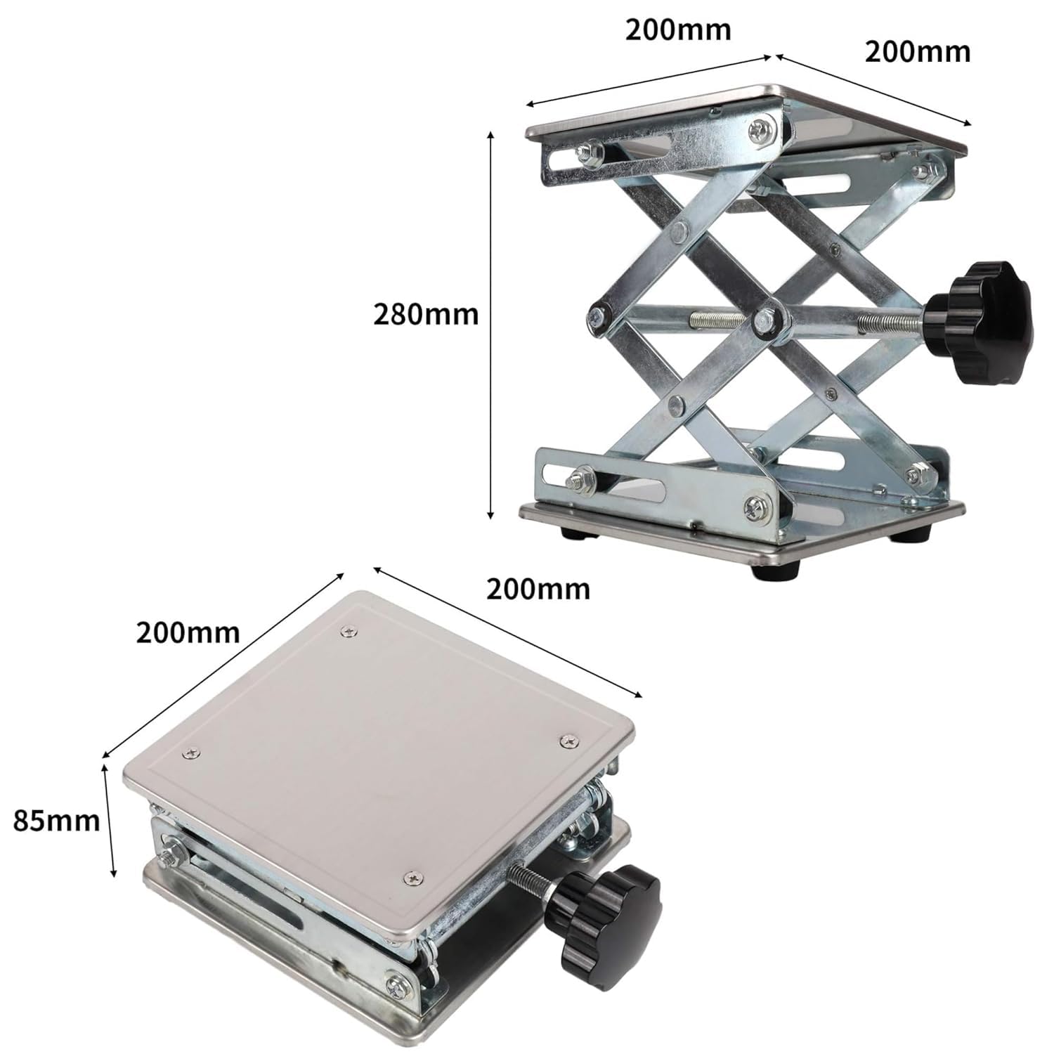 aleawol Upgraded Laboratorio Sollevatore da laboratorio, 200 x 200 mm, in acciaio inox, altezza da 85 mm a 280 mm, portata 15 kg