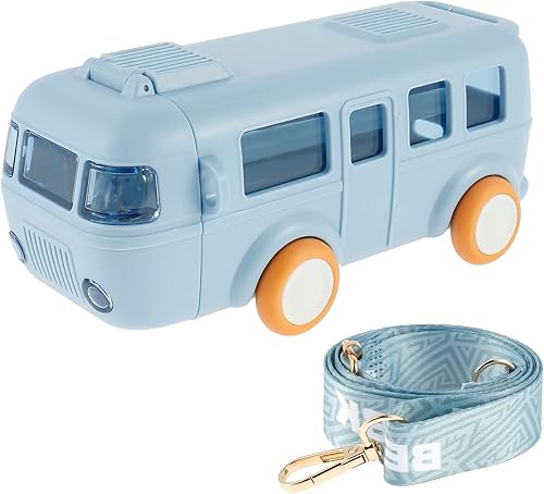 Miniatura 8 de Taza de agua con popote para automóvil, botella de agua de 16 onzas con ruedas, taza de agua portátil en forma de autobús con correa para el hombro,