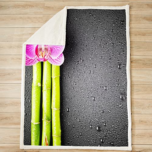 Cobertor de lã com cerca de bambu, cobertor de pelúcia com estampa floral de flores e ramos de folha