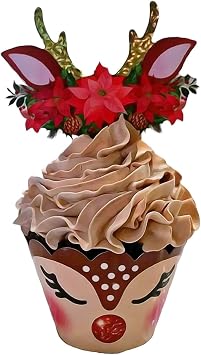 Fake Chocolate Christmas Cupcake - Handmade Artificial Cupcake - Decorative Cake Display - Holiday Decor Chocolate Deer