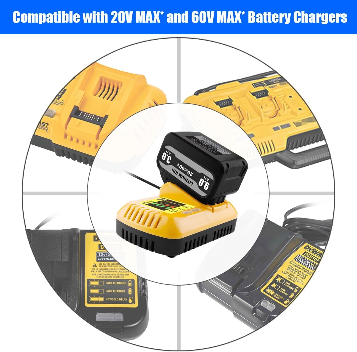 Lizone DCB609 DCB118 60V Battery Charger Replacement for Dewalt 20V 60V Max Battery Charger - Image 8