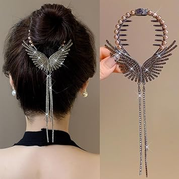 2 Pcs Angel Butterfly Rhinestone Hair Clips Elegant Metal Tassel Claw Clips Ponytail Buckle Hair Clip for Girls Women