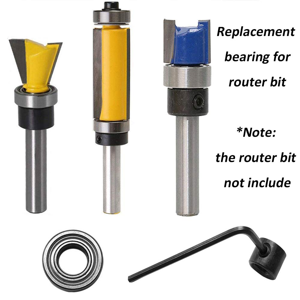 5pc 1/4 inch The Shank with Bearings Accessory Kit Ball Bearing for Router Bit -Interior:6.35MM Outer:12.7MM