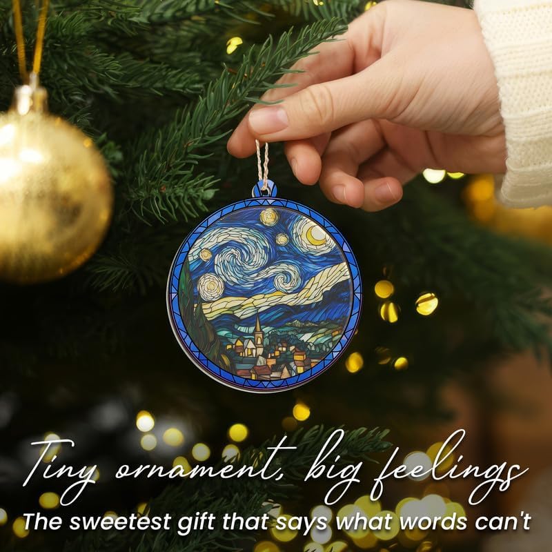 Miniatura 4 de Adornos navideños de Van Gogh de noche estrellada 2025  Adornos de atrapasoles decoraciones de Navidad  Decoraciones de noche estrellada en