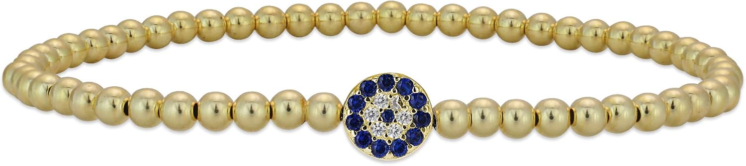 Anela 14kt Gold Filled Round Evil Eye Pendant Bracelet, Good Luck Eye, Stretch and Stackable Bracelet, Good Luck Eye, Blue Eye Bracelet, Hand Made in USA
