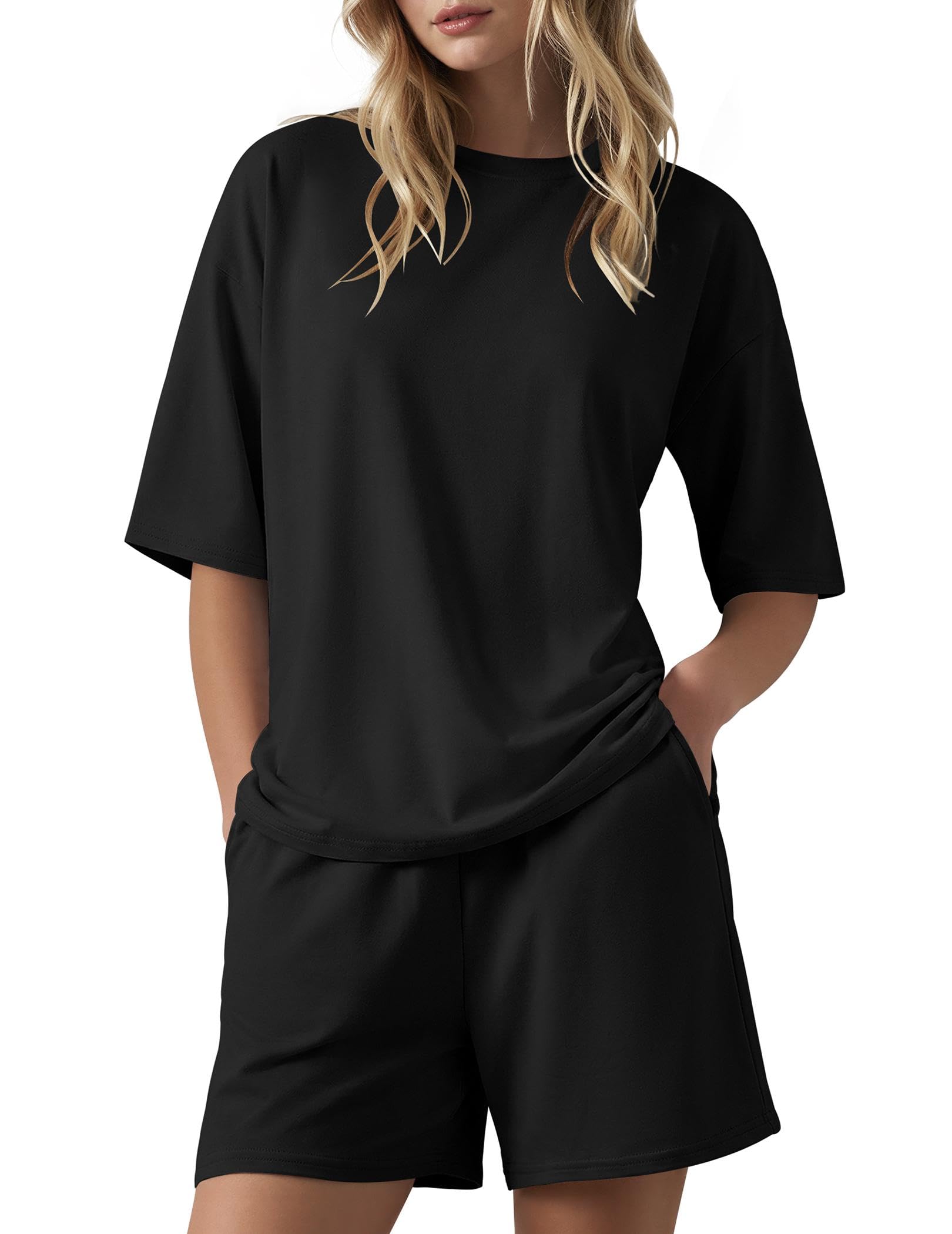 Ekouaer Womens Two Piece Lounge Set Oversized Boxy T-shirt Casual Short Sets Summer Travel Matching Set 2026 Fashion