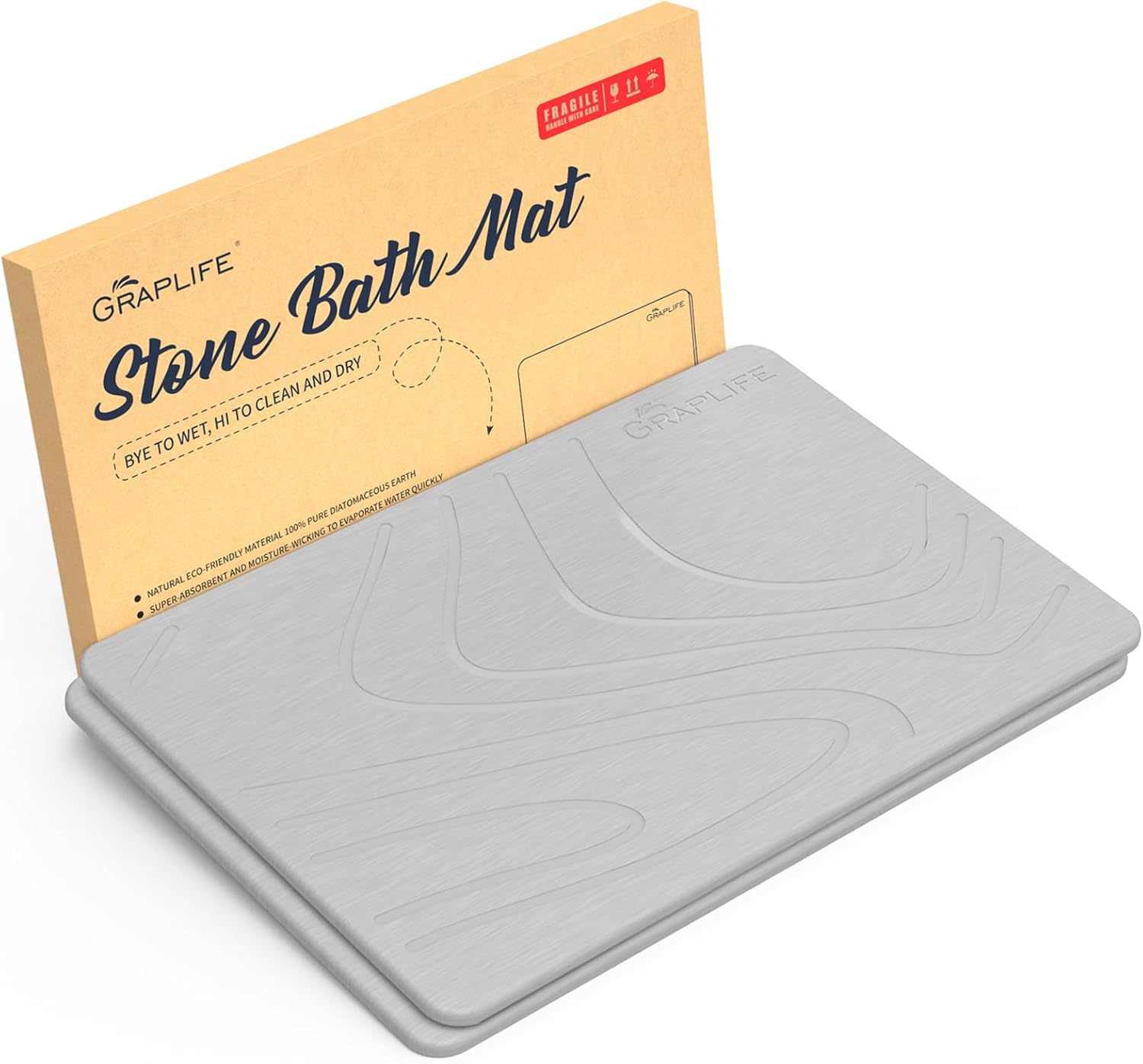 Stone Bath Mat Non-Slip Fast-Drying Mat for Bathroom Floor Super Absorbent Diatomaceous Earth Shower Mats-Light Gray 23.6x15.35 2Pack