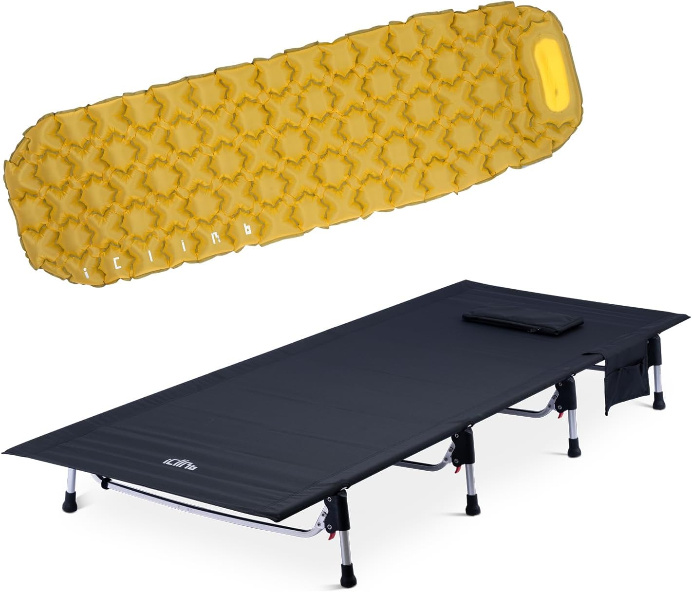 iClimb 1 Super Easy Assemble Cot and 1 Air Sleeping Pad, Ultralight Compact for Adults Outdoor Camping Backpacking Hiking