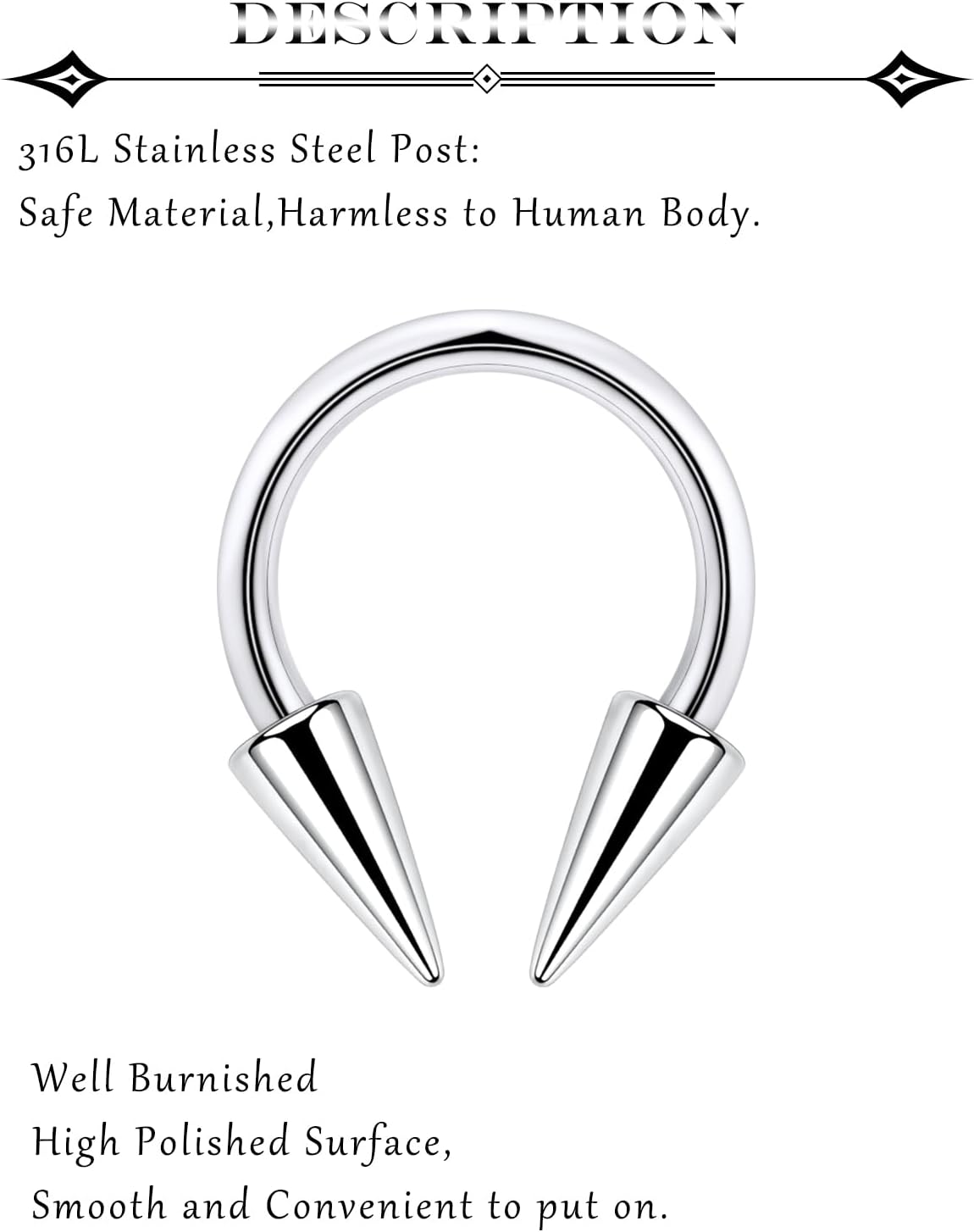 8PCS Long Spike Septum Rings 16G Surgical Steel Snake Bite Jewelry Lip Rings Smiley Piercing Jewelry for Women Men Spike Length 3mm/4mm/5mm/6mm - Image 3