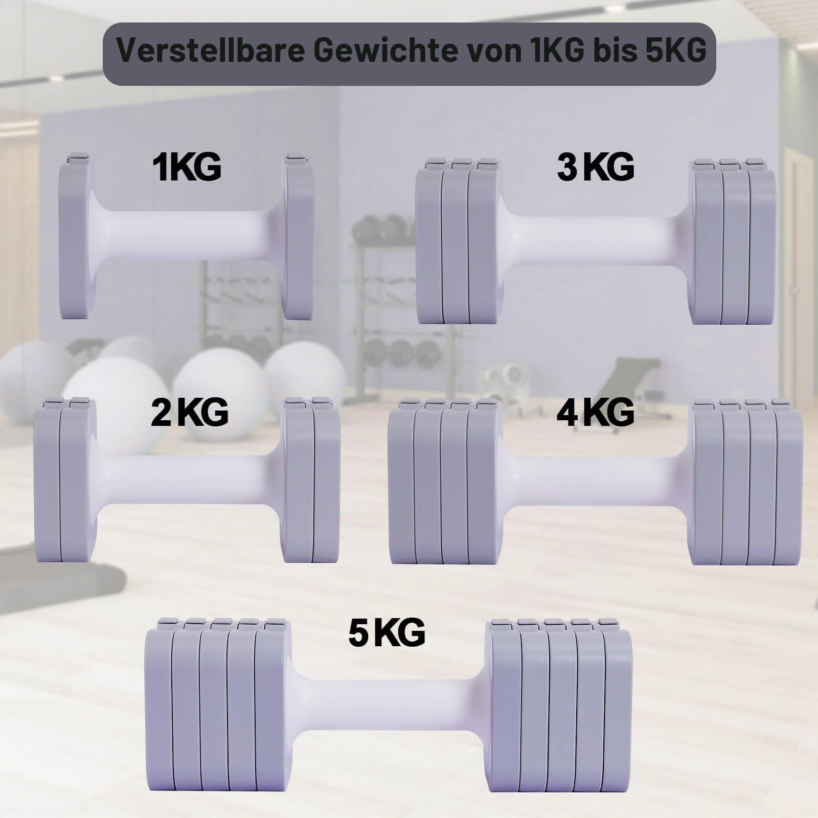 Verstellbare Hanteln, 10 kg (2 x 5 kg), wasserdicht und platzsparend, einfach zu verstellen, Gewichte und Hanteln, verstellbare Gewichte, ideal für das Training zu Hause