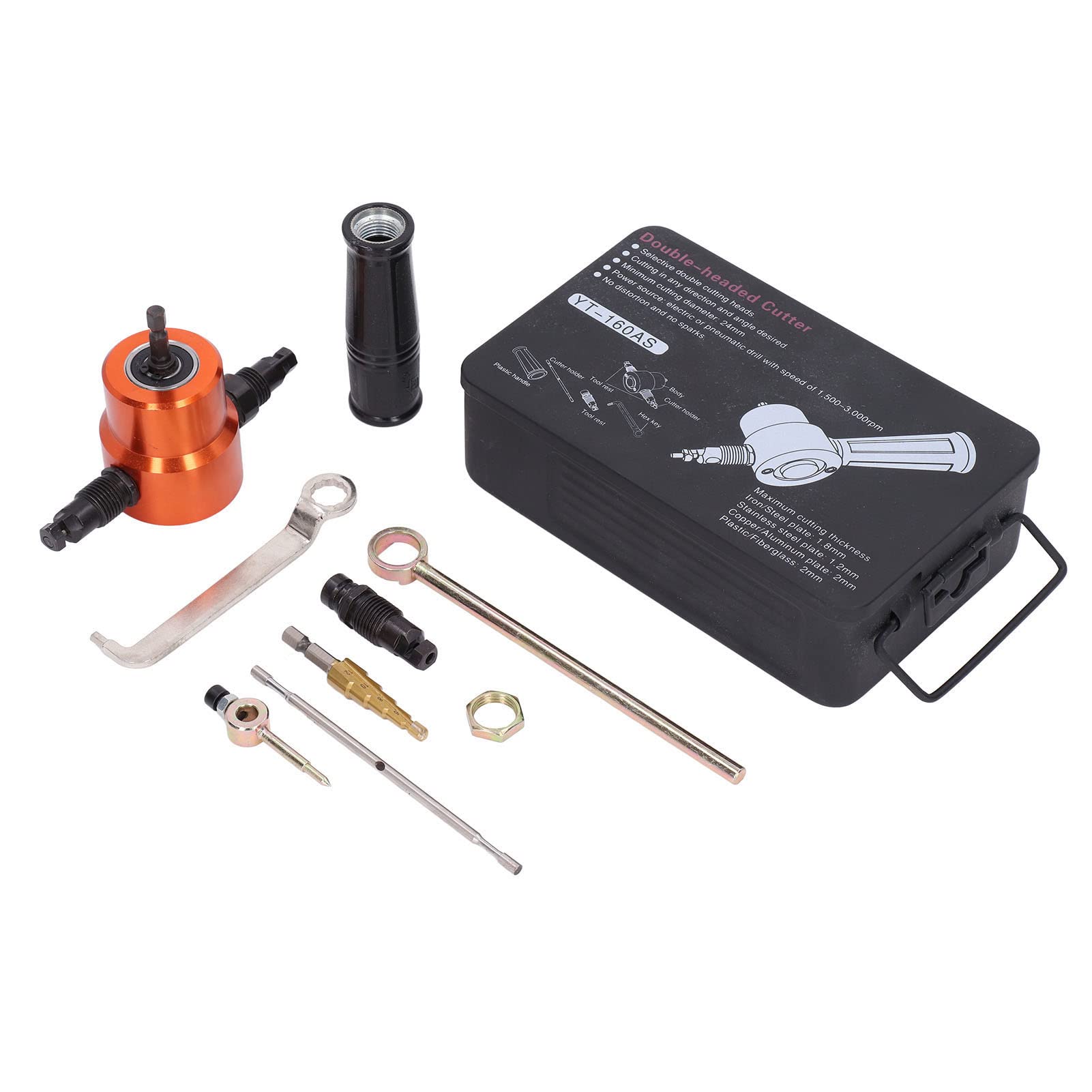 ViaGasaFamido Cortador de Doble Cabeza Herramienta Rotativa para Taladro Eléctrico, con 2 Cabezales de Corte para Corte Redondo y Recto, para Reparación de Automóviles, HVAC, Hierro,