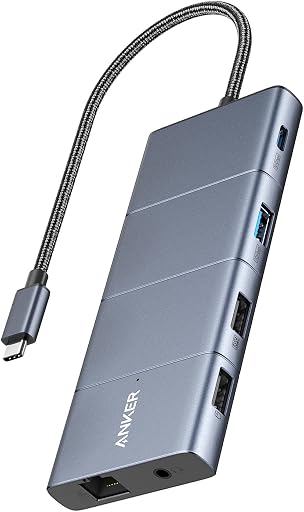Anker USB C Hub, 11-in-1 Docking Station Dual Monitor, 10 Gbps USB-C and USB-A Data Ports, 4K HDMI and DisplayPort, 85W Power Delivery, 2 Data Ports, Ethernet, for XPS