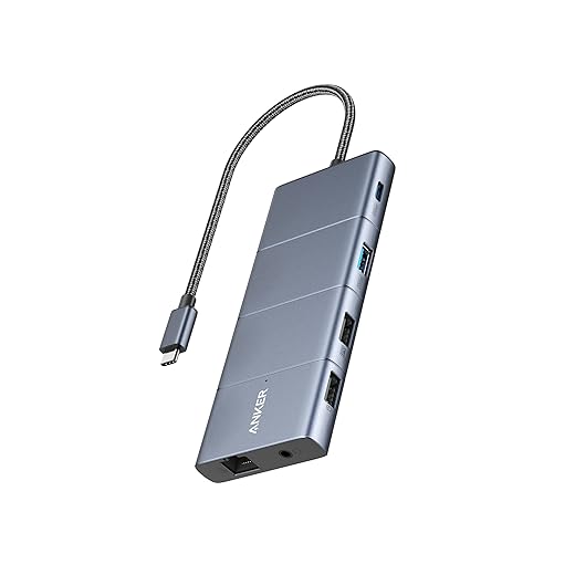 Anker 565 11-in-1 USB C Hub, 10 Gbps USB-C and USB-A Data Ports, 4K HDMI and DisplayPort, 100W Power Delivery, 2 USB 2.0 Data Ports, Ethernet, AUX, microSD and SD Card Slots, for XPS and More