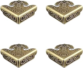 CUTOOP 4Pcs Antique Brass Corner Protector Retro Design Wooden Cabinet Furniture Jewelry Box Decoration Angle Bracket (40mm)