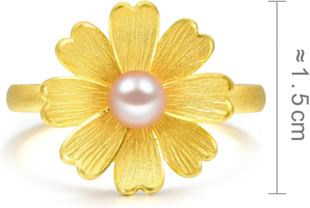 CHOW SANG SANG Cultural Blessings 999.9 24K Gold Gesar Flowers with Pearl Statement Ring for Women 89694R | Our Size 13 / US 6