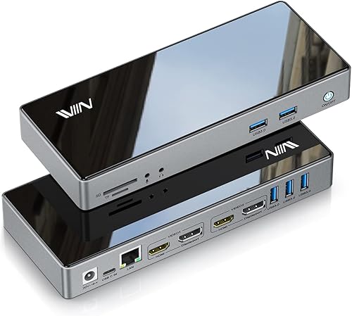 IVIIN - Estación de acoplamiento USB 3.0, estación de acoplamiento universal USB C con monitor dual 4K HDMI y Displayport 5K, triple pantalla