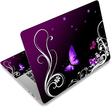 Laptop Skin Sticker Decal,12" 13" 13.3" 14" 15" 15.4" 15.6 inch Laptop Vinyl Skin Sticker Cover Art Protector Notebook PC Free 2 Wrist Pad Included, Decorative Waterproof Removable, Purple Butterfly