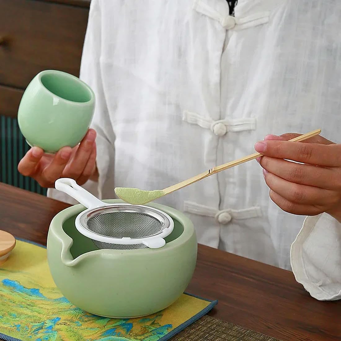 9 szt. japońskie ceramiczne pudełko upominkowe Matcha zielony uchwyt na herbatę stojak miska trzepaczka młynek szczotki uchwyt na narzędzia do herbaty herbata