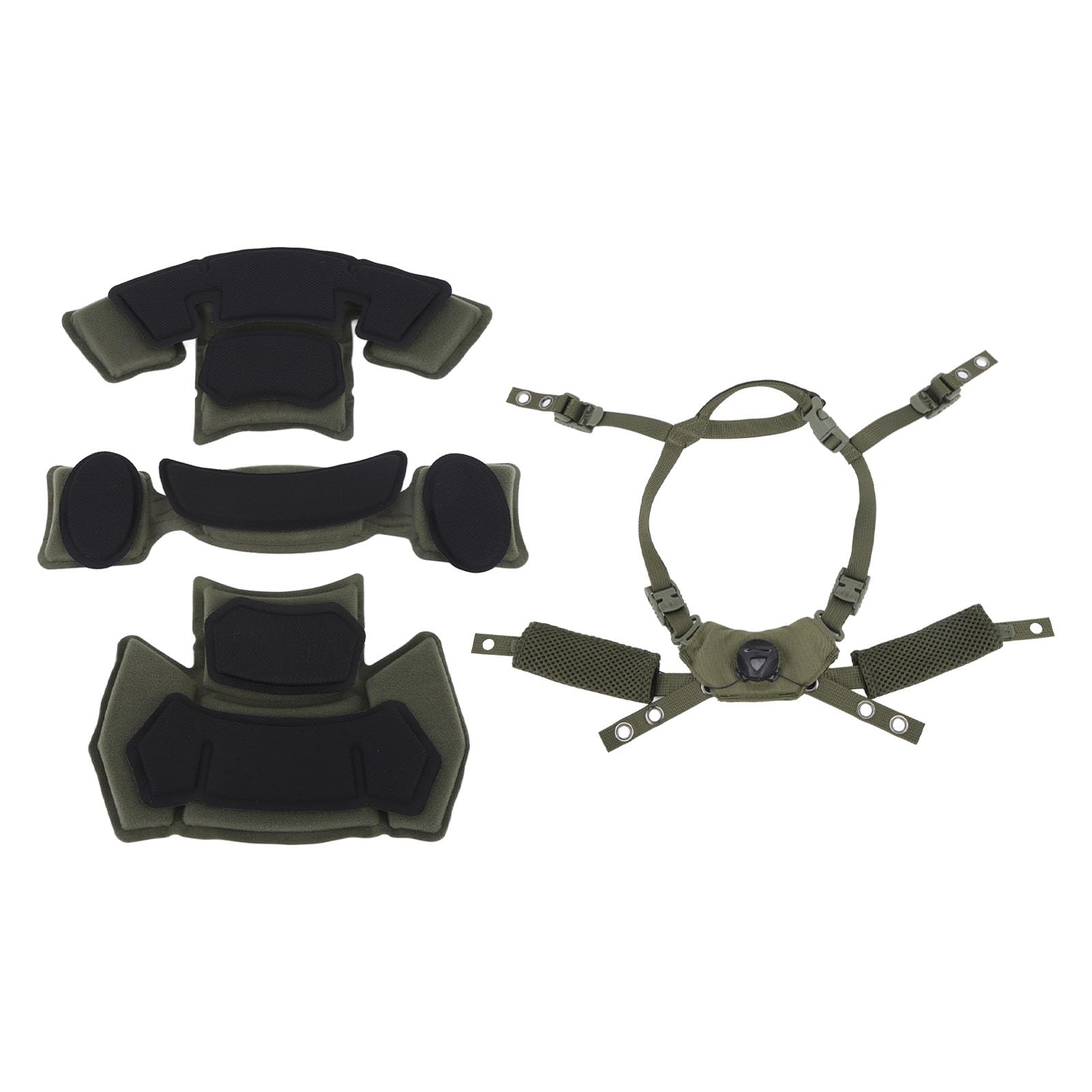 Helmet Dial Suspension System Chin Strap, Adjustable Dial Helmet Padding Kit, Comfortable Nylon Sponge Pads for ACH, MICH, Wendy, FMA, EXF (Army Green Sponge)