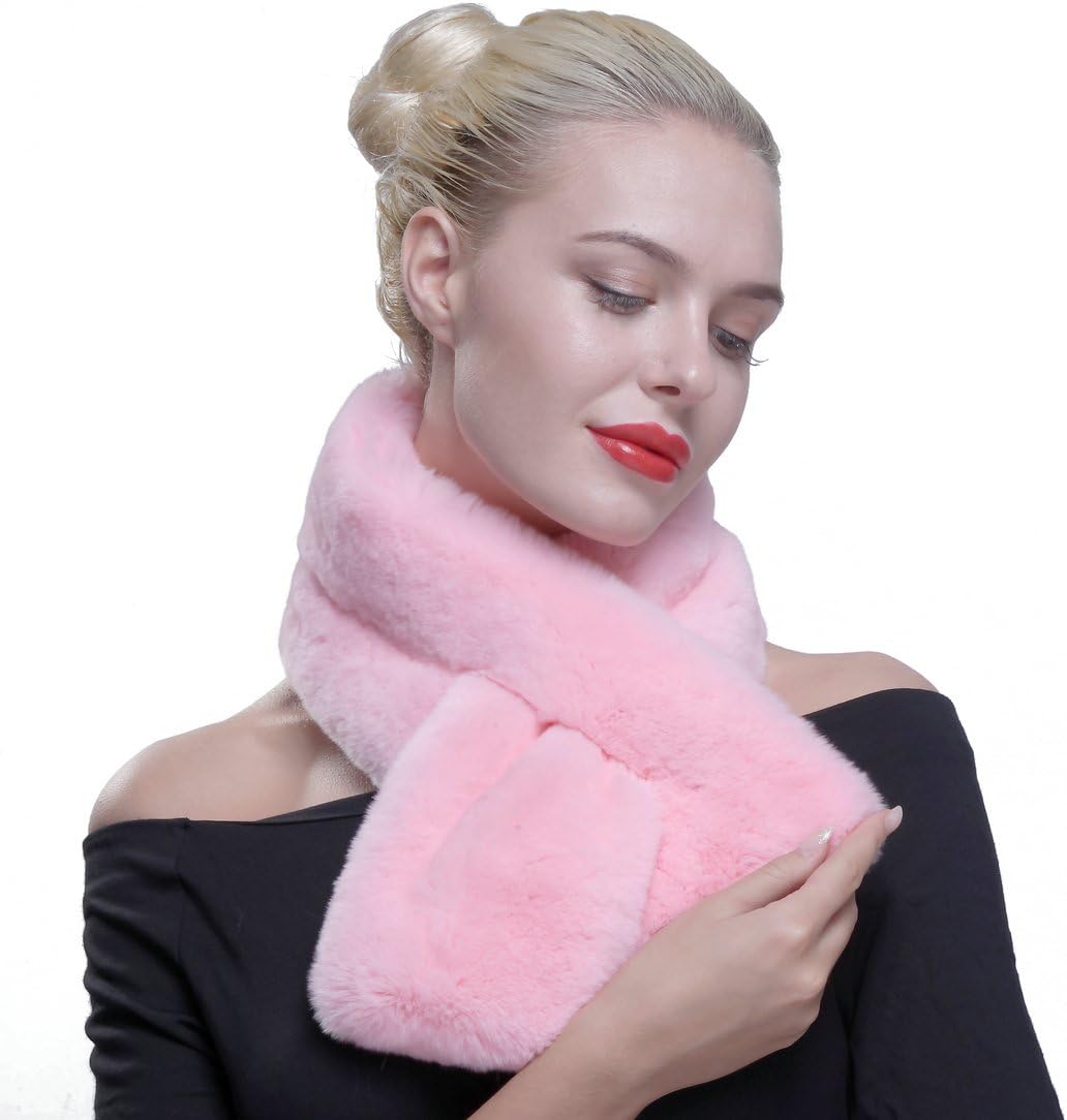 URSFUR Women Winter Authentic Rex Rabbit Pull Through Scarf Multicolor