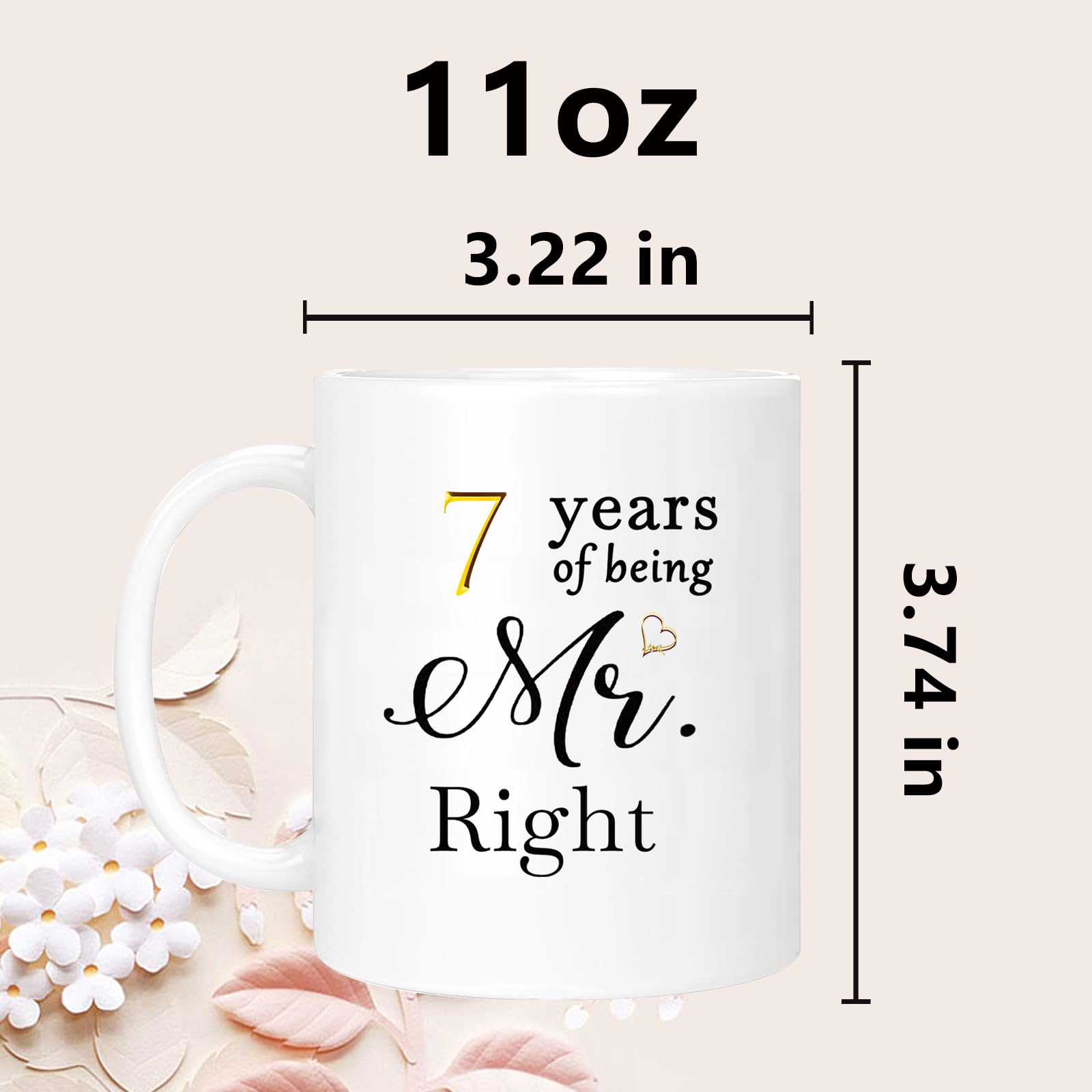 Juego de 2 tazas de café de aniversario de 7 años, regalos de boda para esposa, marido, padres, pareja, abuelos, tazas de regalo de compromiso de 7 años, 11 onzas
